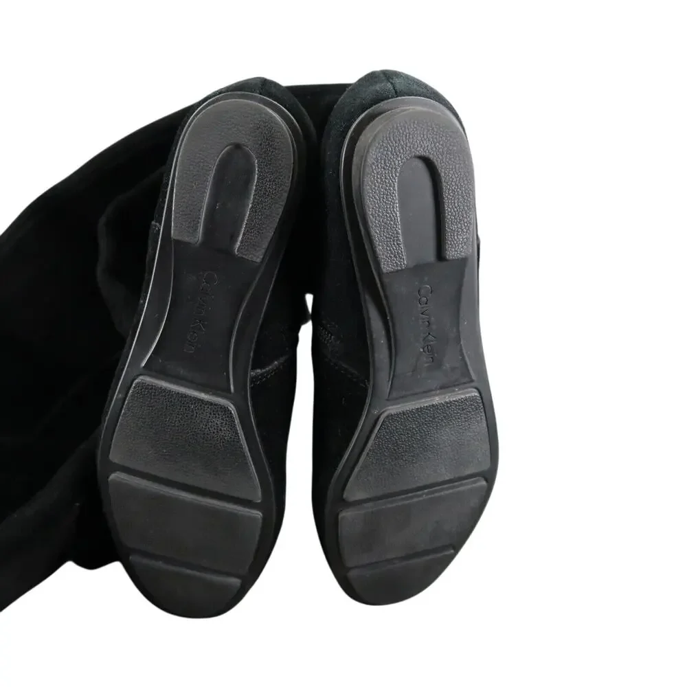 Calvin Klein Shoes Women 7 Boots Tall Leather Fashion Knee High Buckle Zip Black